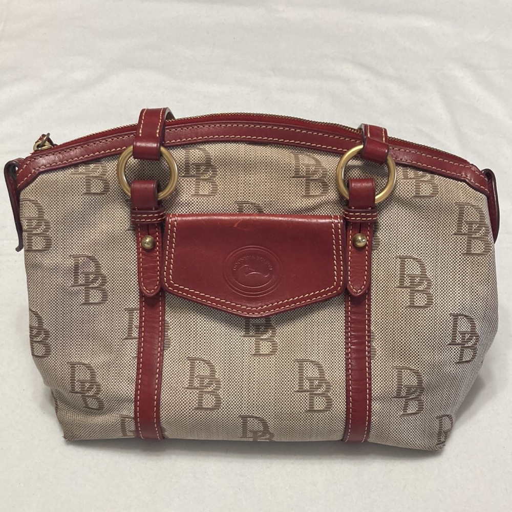 Dooney & Bourke Cloth Satchel with Red Leather Trim
